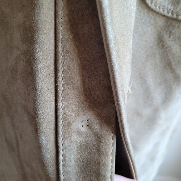 Vtg LE CHATEAU Oversized Suede Barn Coat Shirt Chore Jacket Beige Brown M - Picture 13 of 16